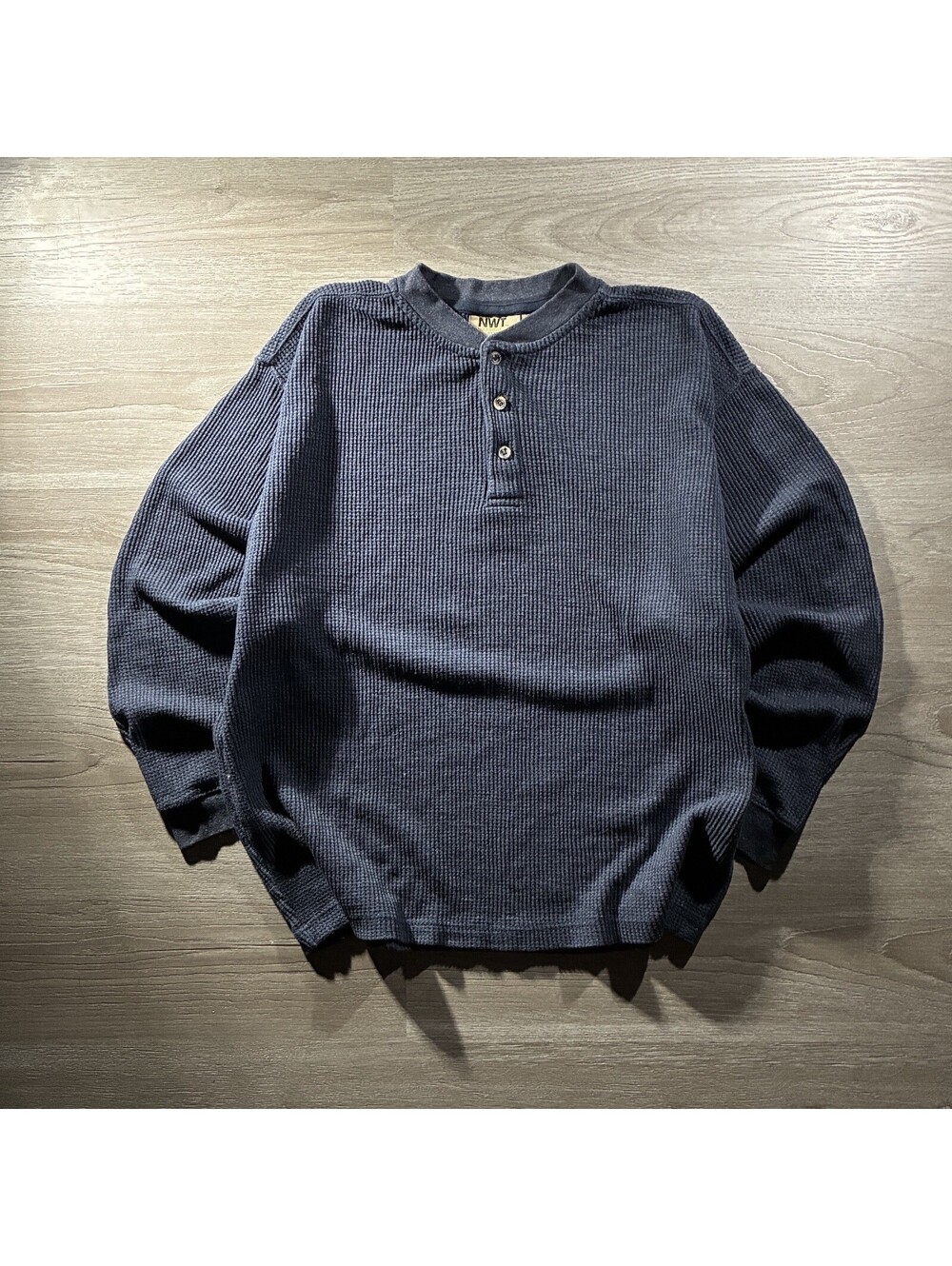 Vintage 90s NWT Northwest Territory Mens M Waffle Knit Thermal Henley Shirt Navy
